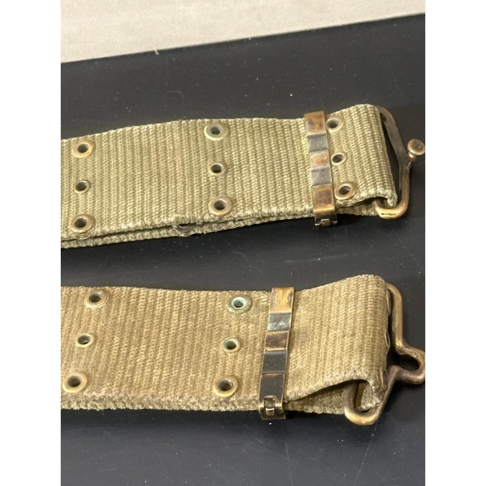 Vintage Military Web Belt Olive Drab Canvas Utility Tactical Eyelet Belt 43 Inch